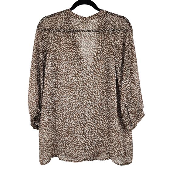 Joie Brown and White 100% Silk 3/4 Sleeve V-Neck Top Size Medium - Picture 5 of 5